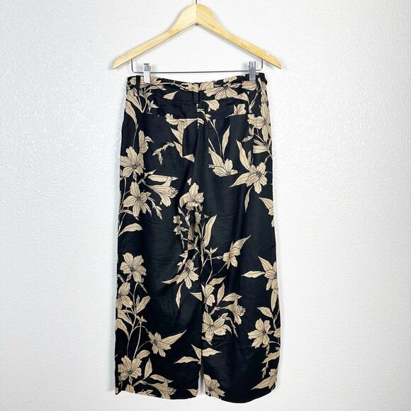 Ralph Lauren Women’s 100% Linen Black and Tan Tropical Floral Wide Leg Pants 6 - Picture 5 of 13